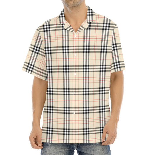 Beige Tartan Pattern Print Aloha Shirt