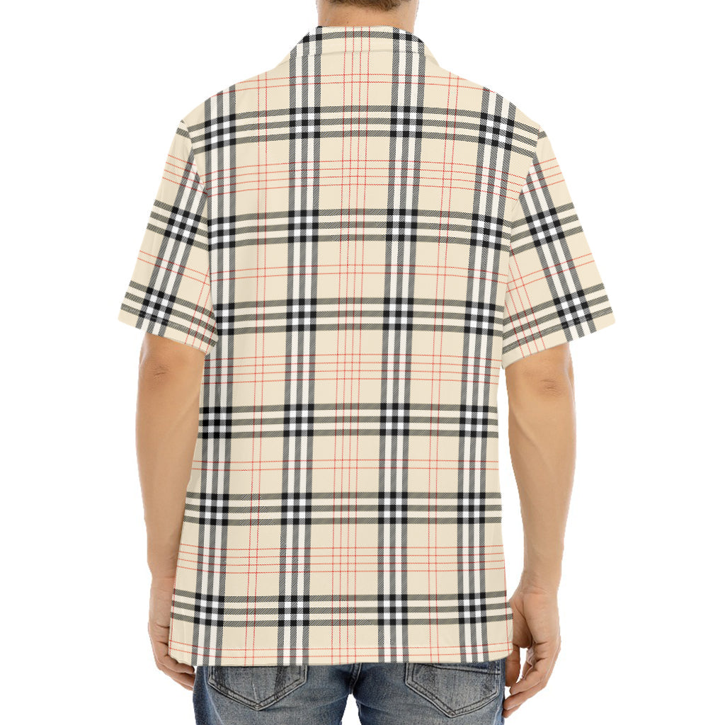 Beige Tartan Pattern Print Aloha Shirt