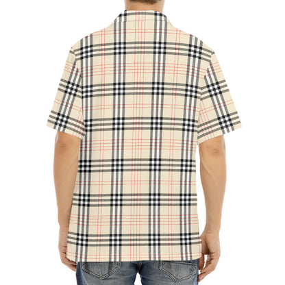 Beige Tartan Pattern Print Aloha Shirt