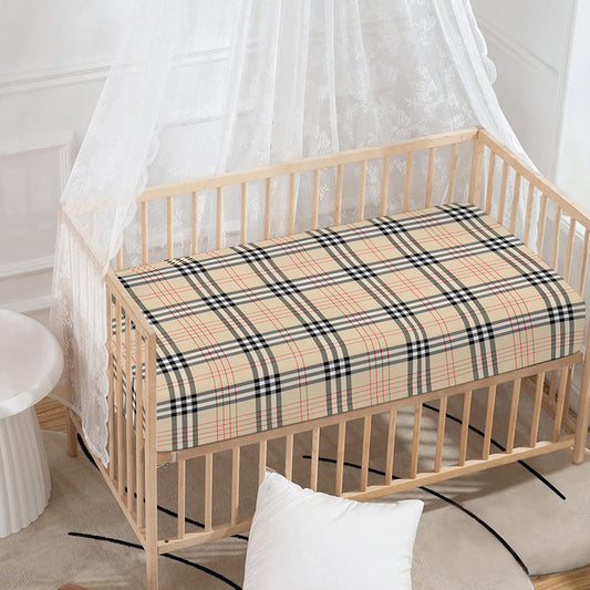 Beige Tartan Pattern Print Baby Crib Sheet