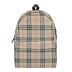 Beige Tartan Pattern Print Backpack