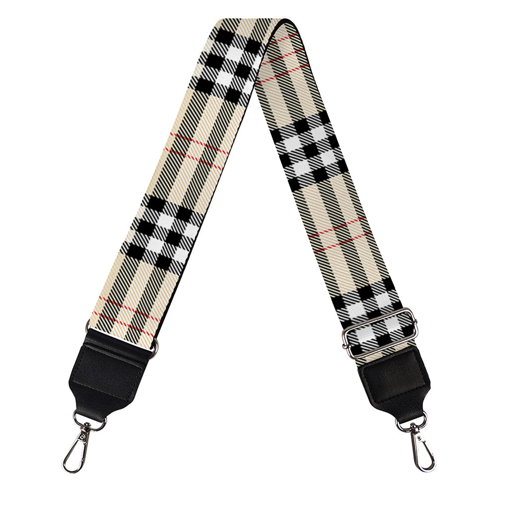 Beige Tartan Pattern Print Bag Strap
