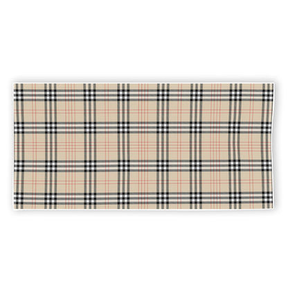 Beige Tartan Pattern Print Beach Towel