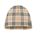 Beige Tartan Pattern Print Beanie