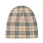 Beige Tartan Pattern Print Beanie