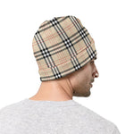 Beige Tartan Pattern Print Beanie