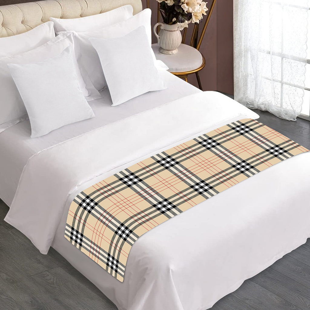 Beige Tartan Pattern Print Bed Runner