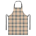 Beige Tartan Pattern Print Bib Apron With Pocket