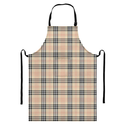 Beige Tartan Pattern Print Bib Apron With Pocket