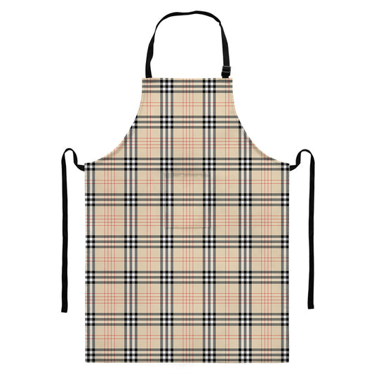 Beige Tartan Pattern Print Bib Apron With Pocket