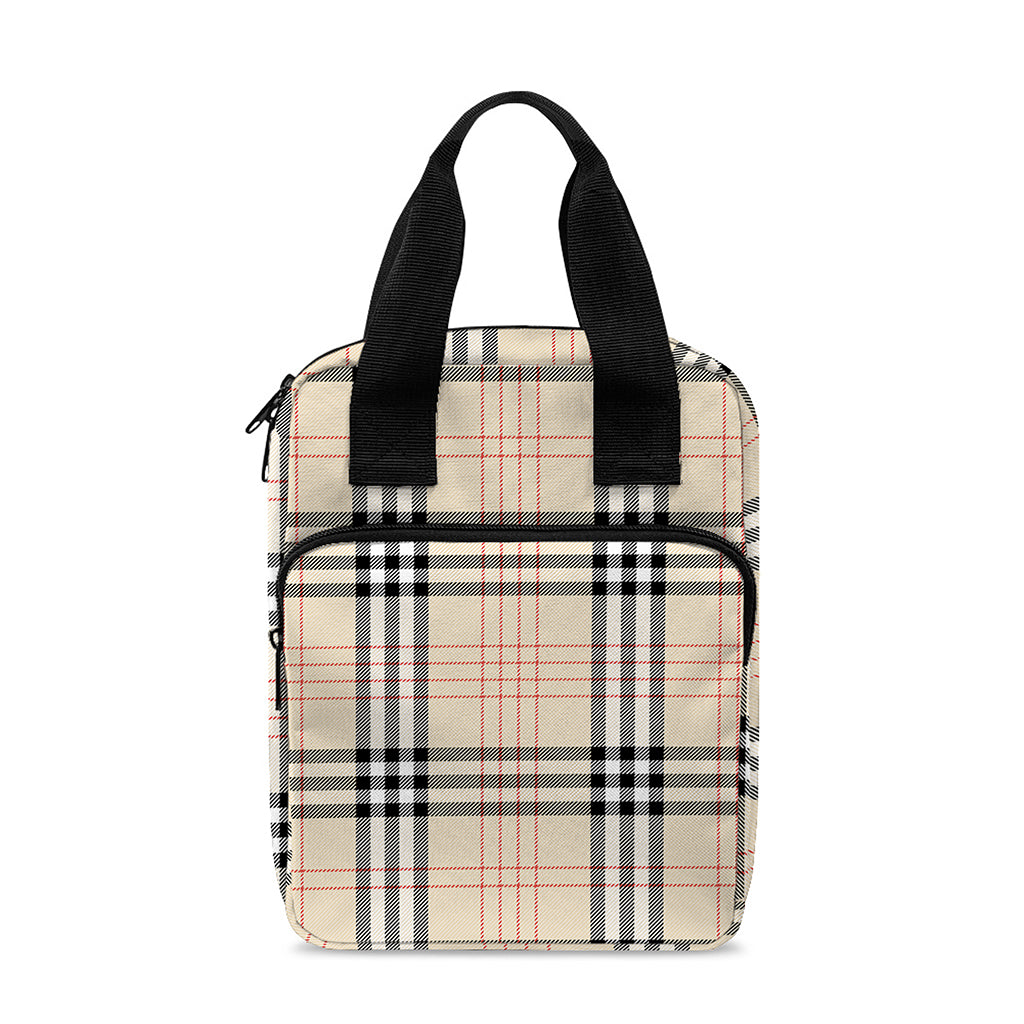 Beige Tartan Pattern Print Bible Tote Bag