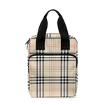 Beige Tartan Pattern Print Bible Tote Bag