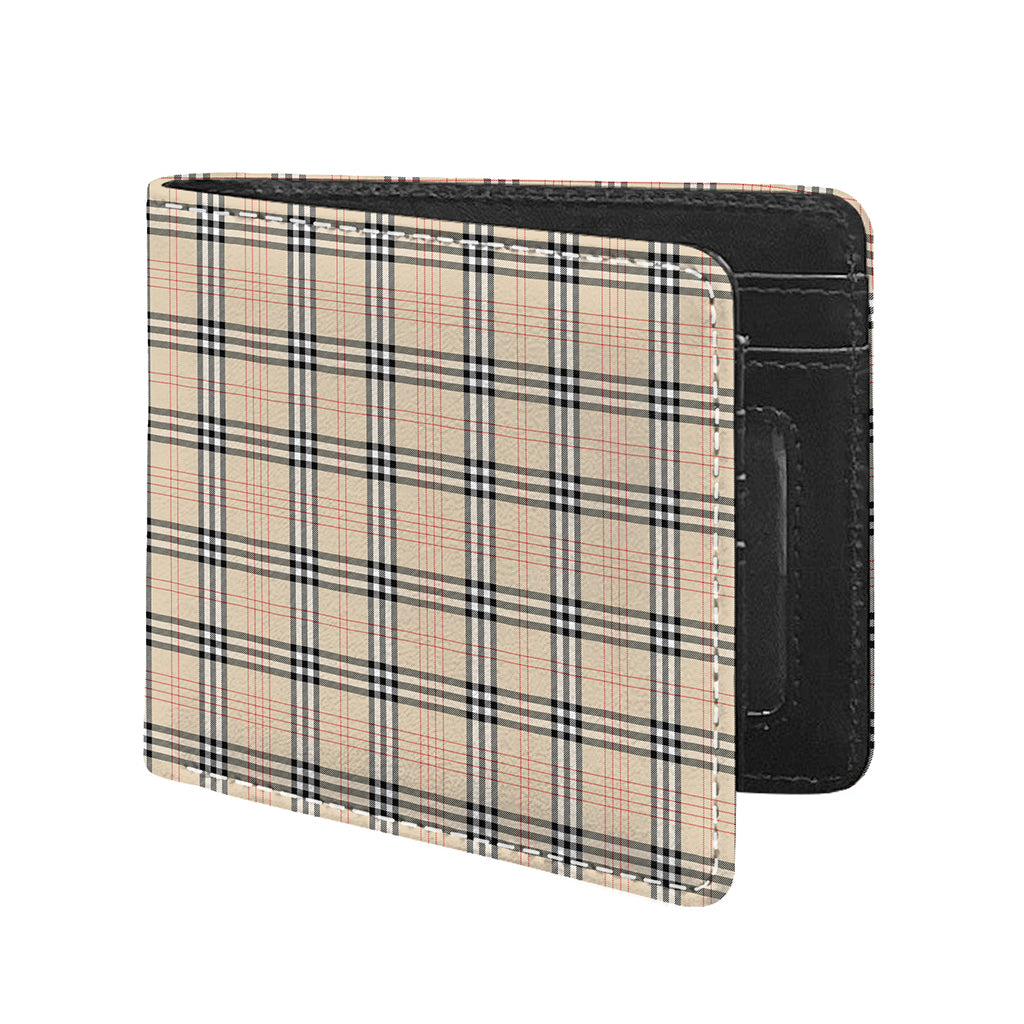 Beige Tartan Pattern Print Bifold Wallet