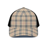 Beige Tartan Pattern Print Black Mesh Trucker Cap
