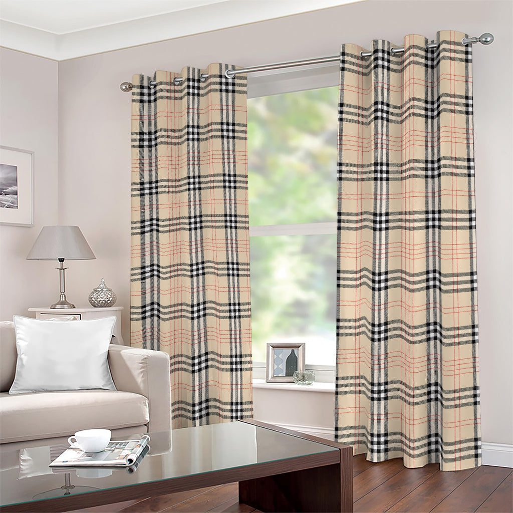 Beige Tartan Pattern Print Blackout Grommet Curtains