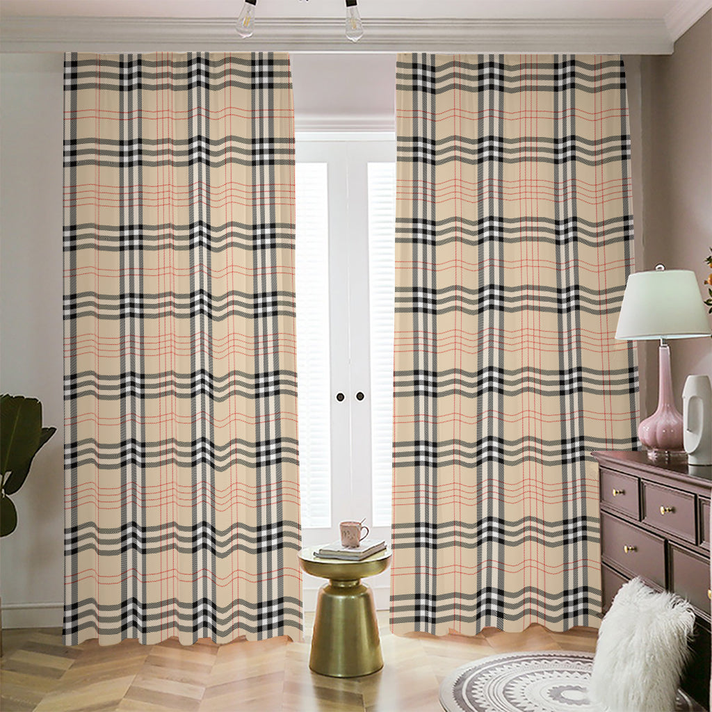 Beige Tartan Pattern Print Blackout Pencil Pleat Curtains