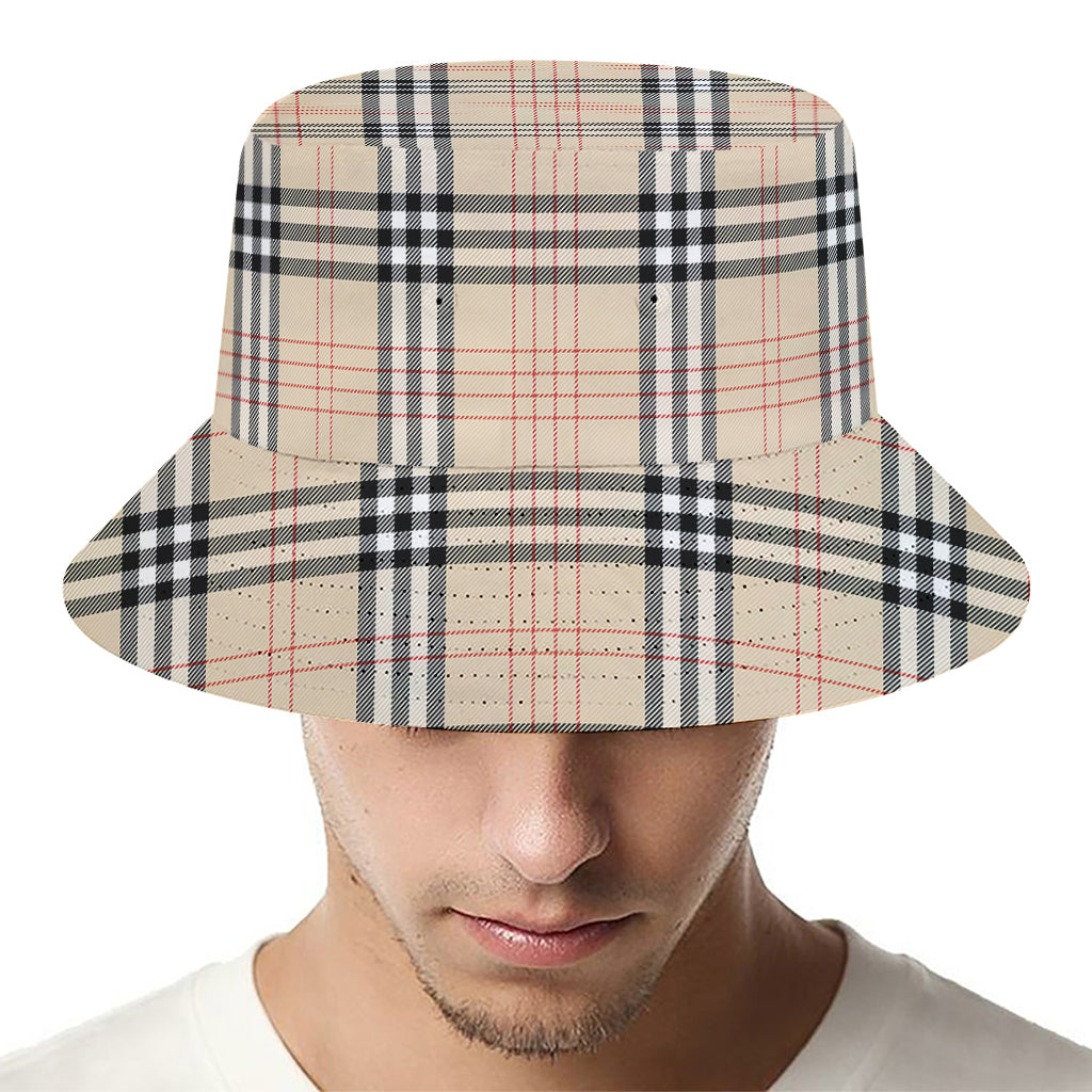 Beige Tartan Pattern Print Bucket Hat