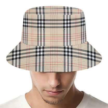 Beige Tartan Pattern Print Bucket Hat