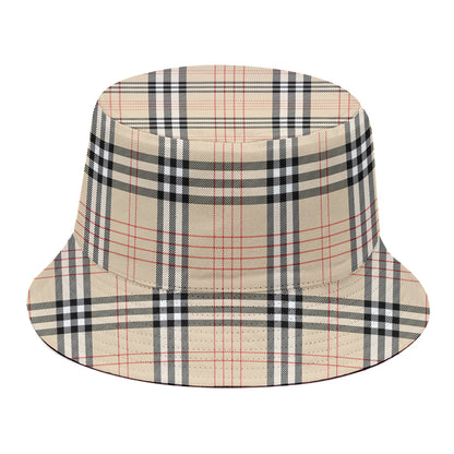 Beige Tartan Pattern Print Bucket Hat