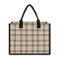 Beige Tartan Pattern Print Canvas Tote Bag