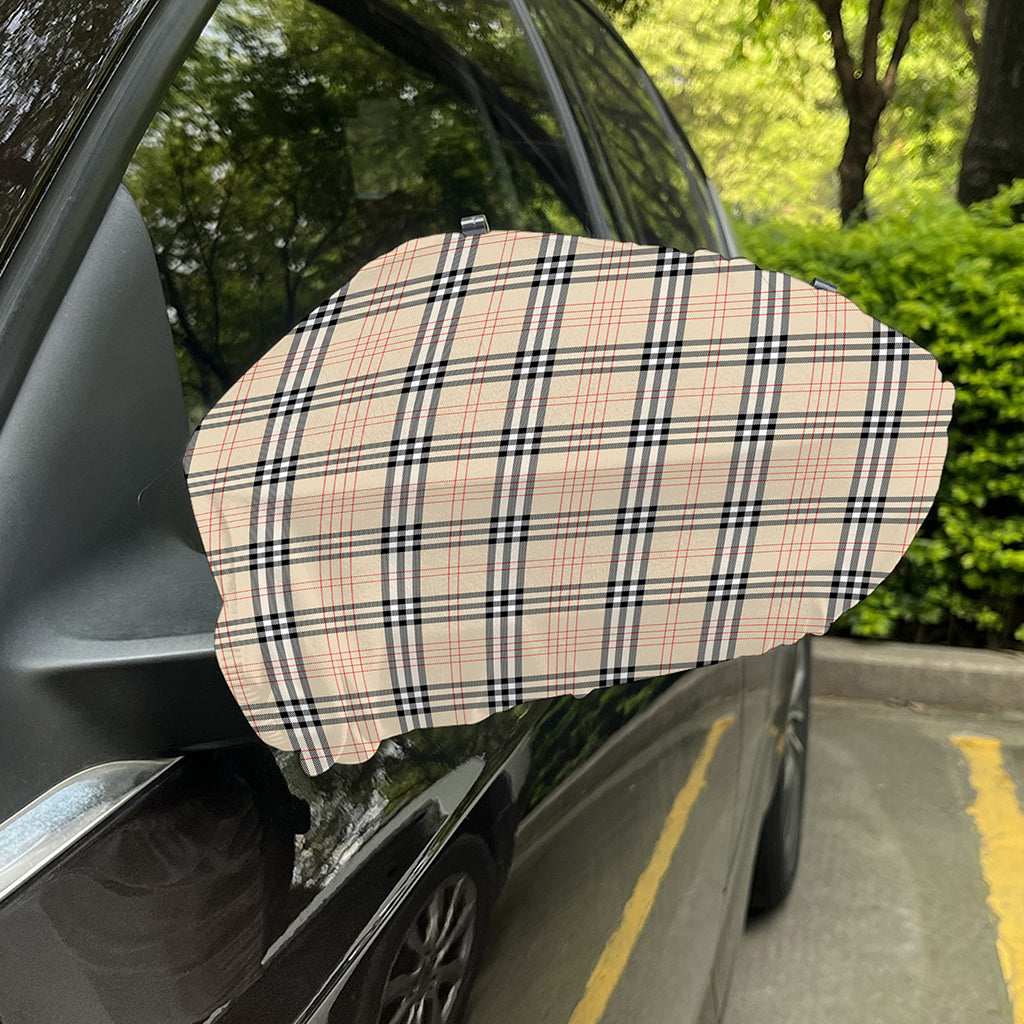 Beige Tartan Pattern Print Car Side Mirror Covers