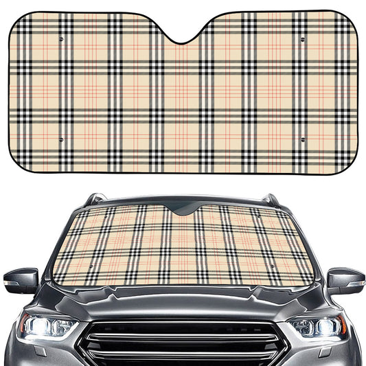 Beige Tartan Pattern Print Car Windshield Sun Shade