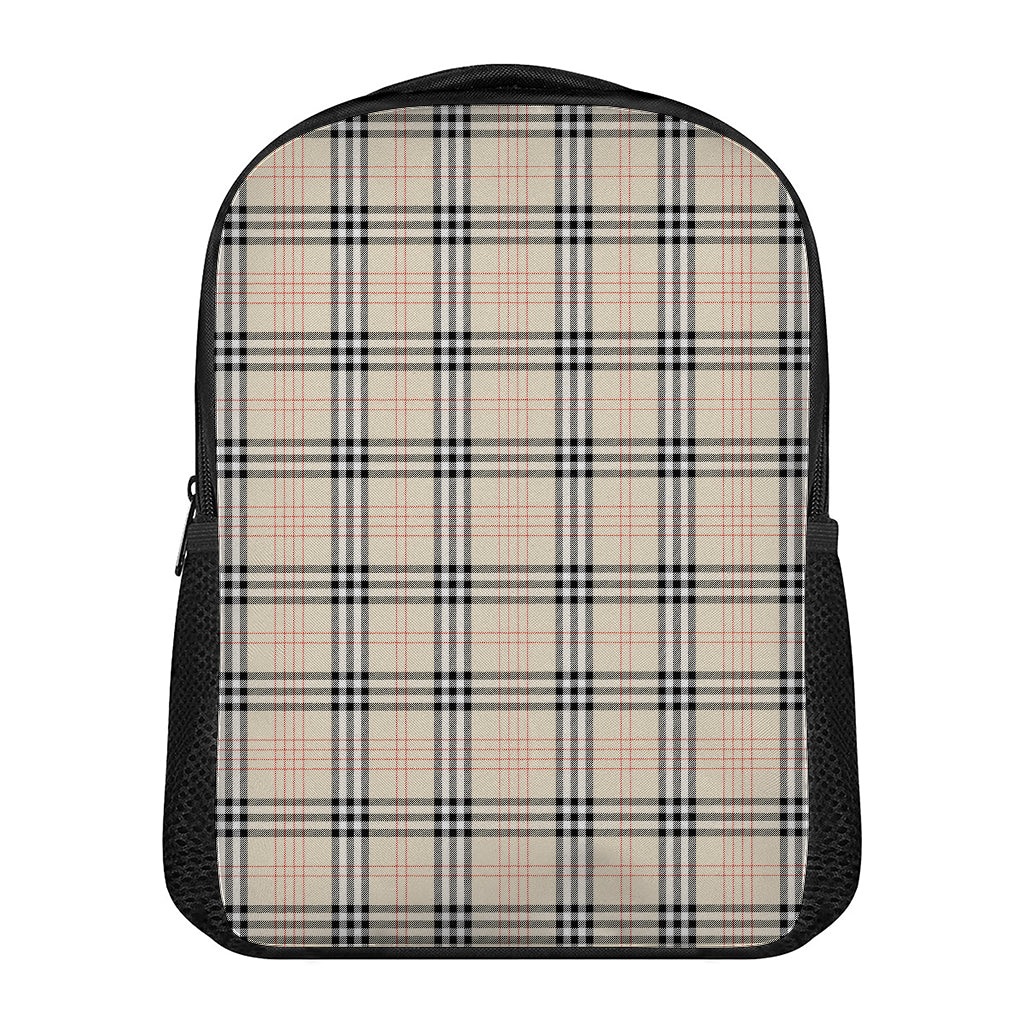 Beige Tartan Pattern Print Casual Backpack
