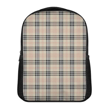 Beige Tartan Pattern Print Casual Backpack