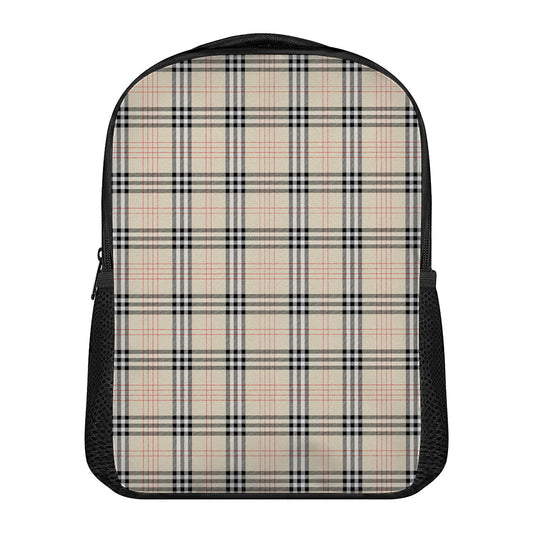 Beige Tartan Pattern Print Casual Backpack
