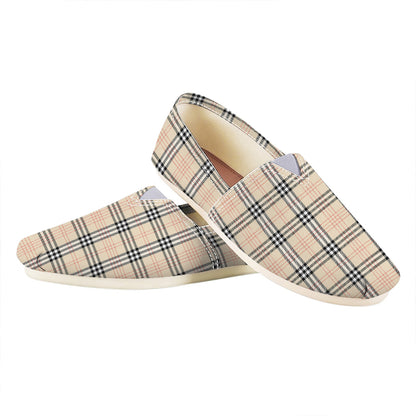 Beige Tartan Pattern Print Casual Shoes