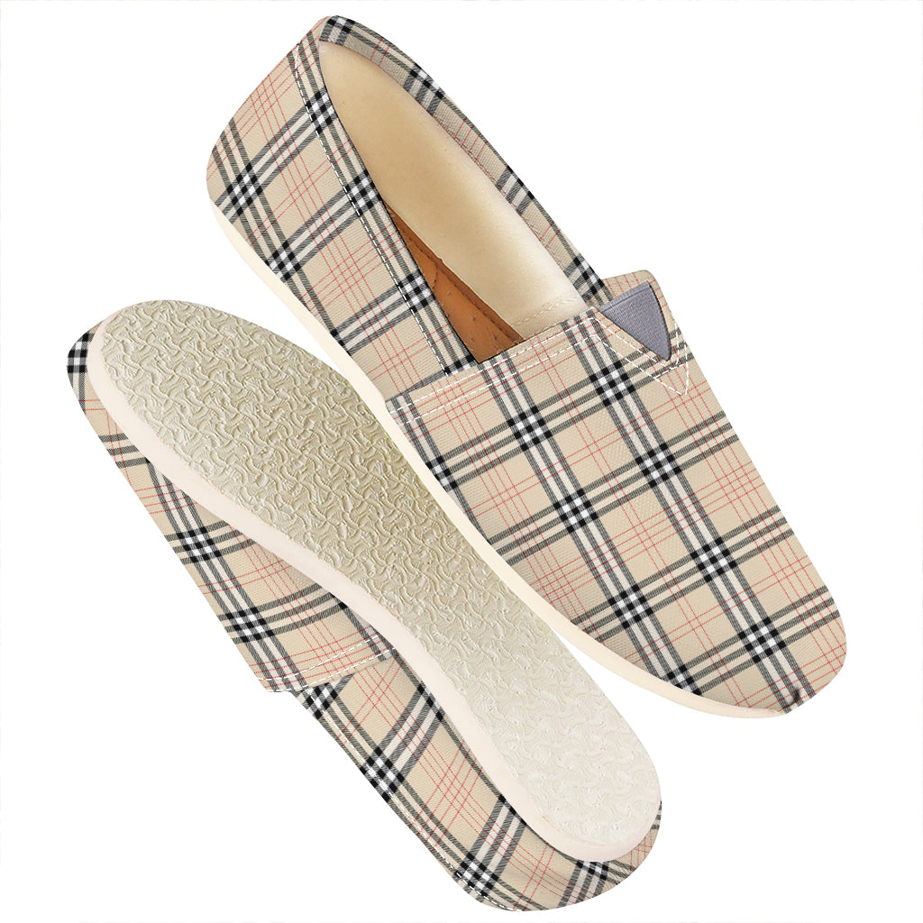Beige Tartan Pattern Print Casual Shoes