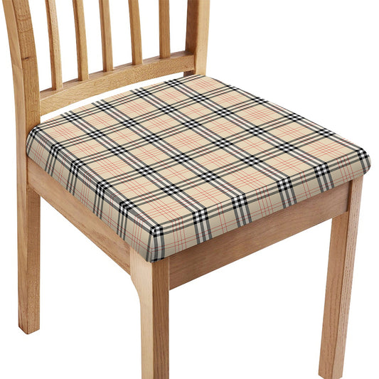 Beige Tartan Pattern Print Chair Cushion Cover