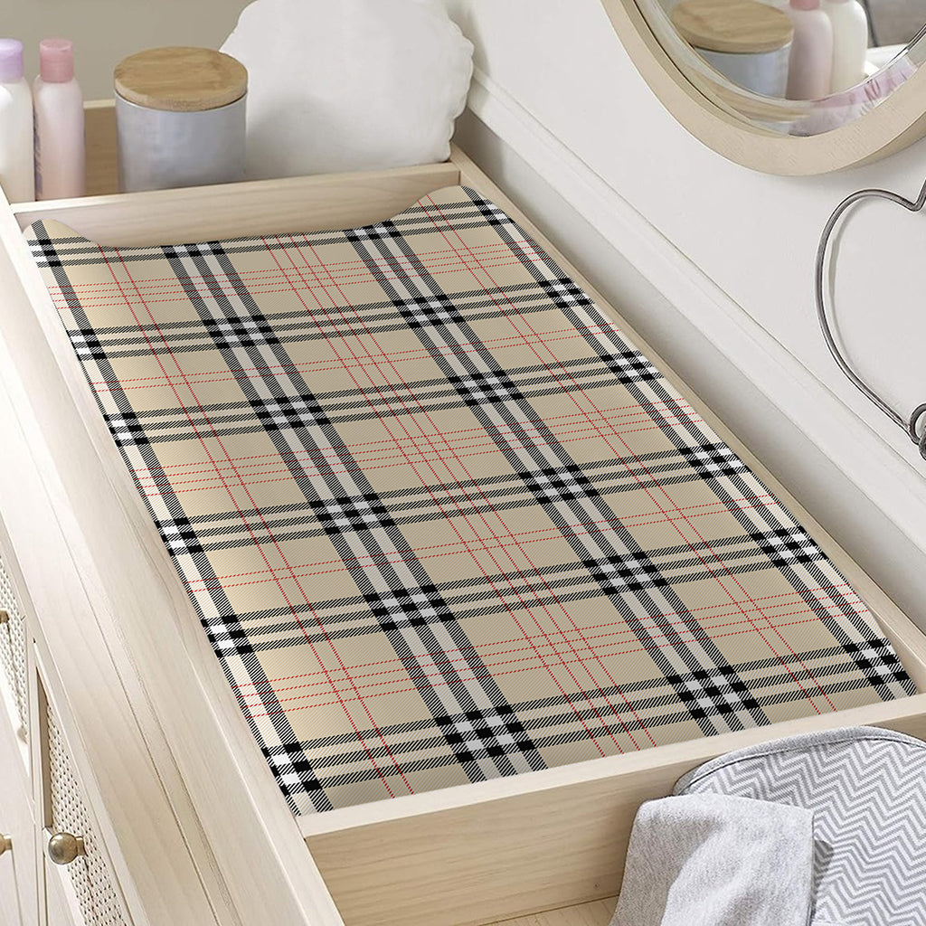 Beige Tartan Pattern Print Changing Pad Cover