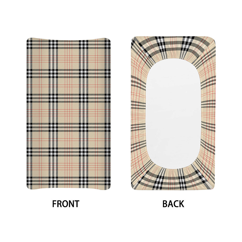 Beige Tartan Pattern Print Changing Pad Cover