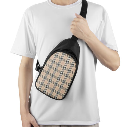 Beige Tartan Pattern Print Chest Bag