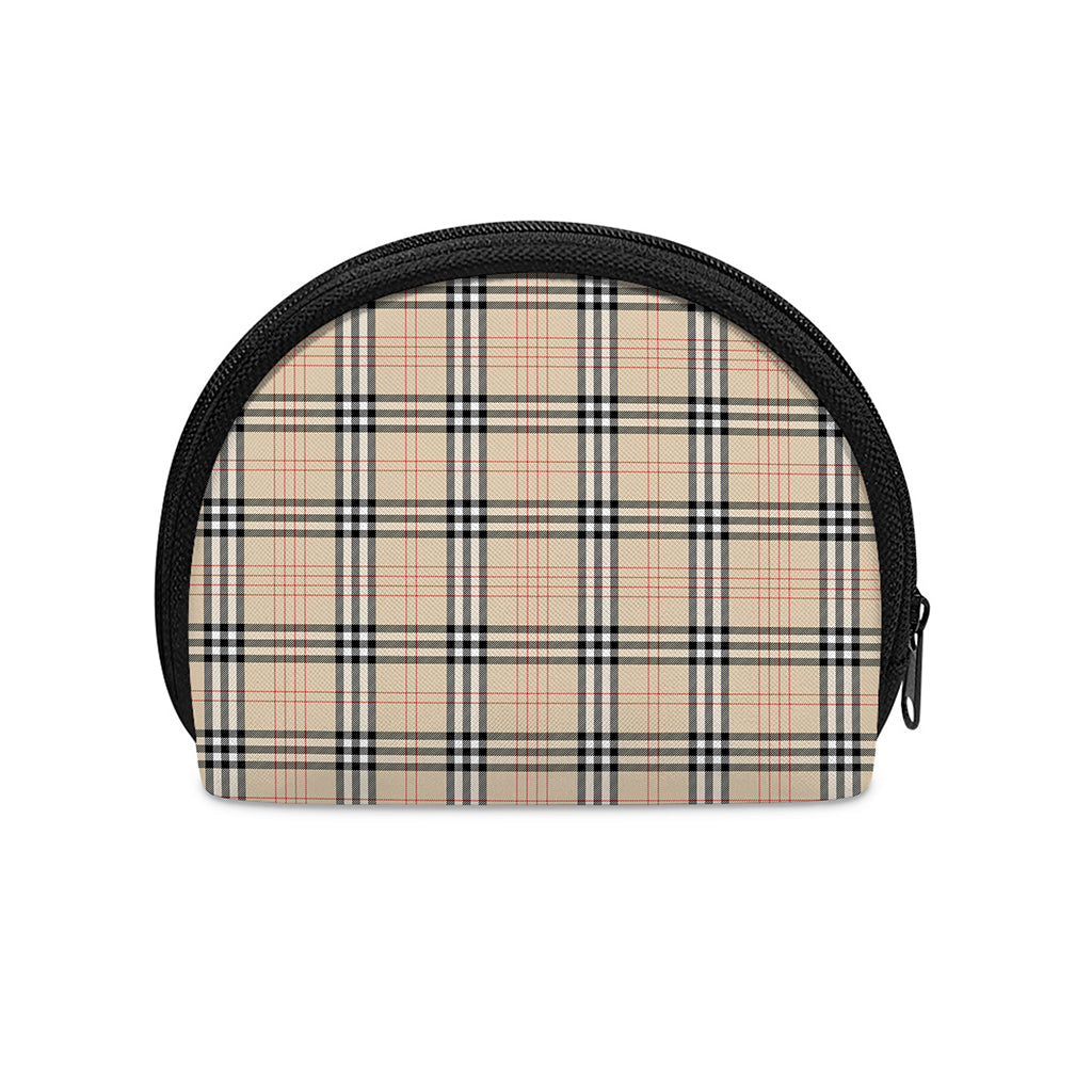 Beige Tartan Pattern Print Coin Purse