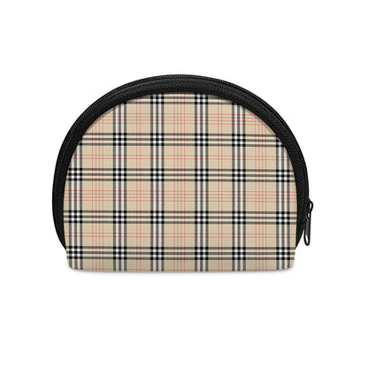 Beige Tartan Pattern Print Coin Purse