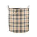 Beige Tartan Pattern Print Collapsible Laundry Basket