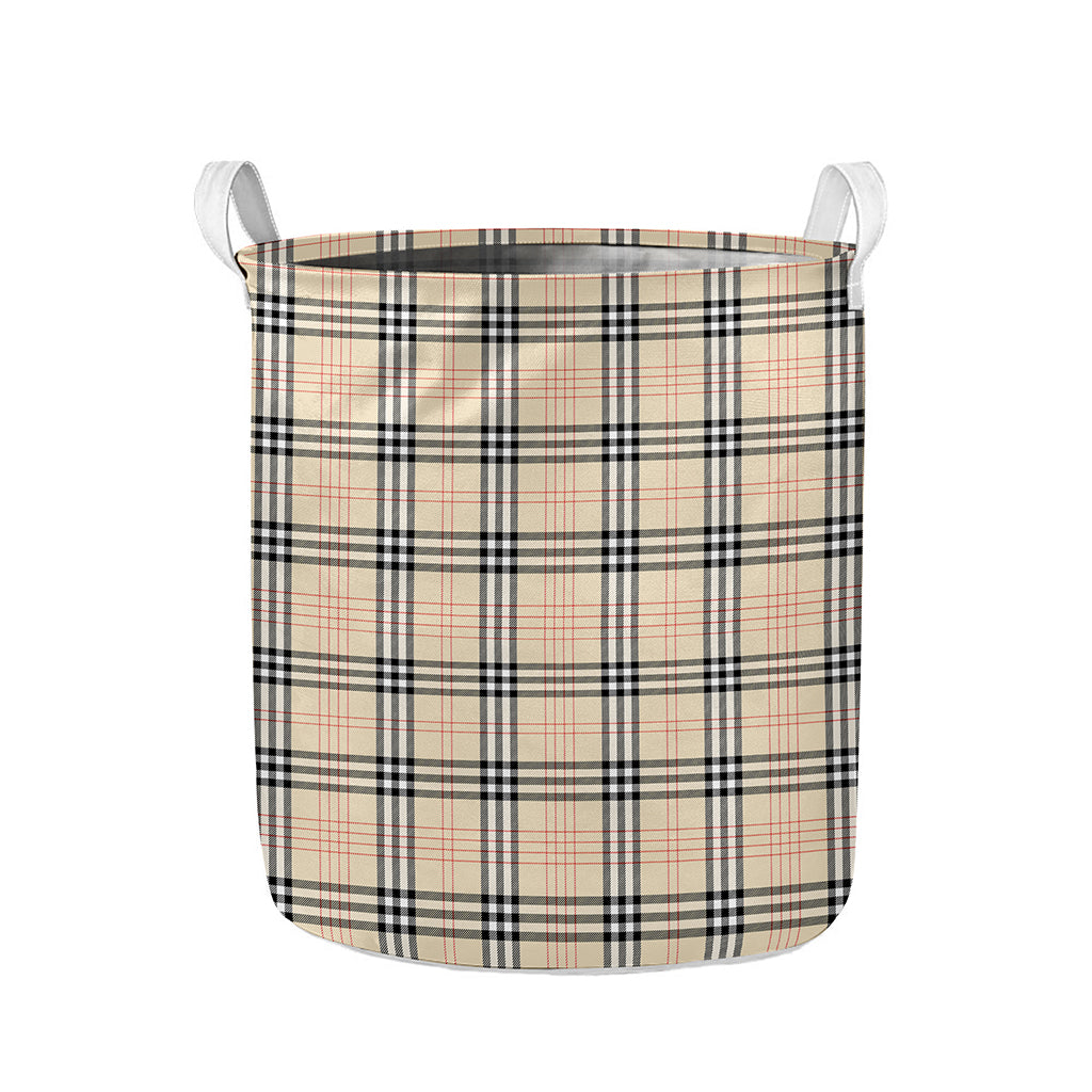 Beige Tartan Pattern Print Collapsible Laundry Basket