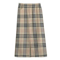 Beige Tartan Pattern Print Cotton Front Slit Maxi Skirt