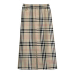 Beige Tartan Pattern Print Cotton Front Slit Maxi Skirt
