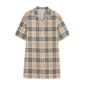 Beige Tartan Pattern Print Cotton Hawaiian Shirt