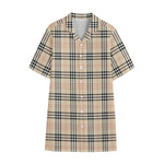 Beige Tartan Pattern Print Cotton Hawaiian Shirt