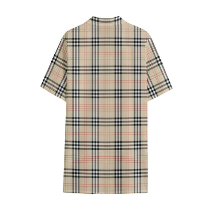 Beige Tartan Pattern Print Cotton Hawaiian Shirt