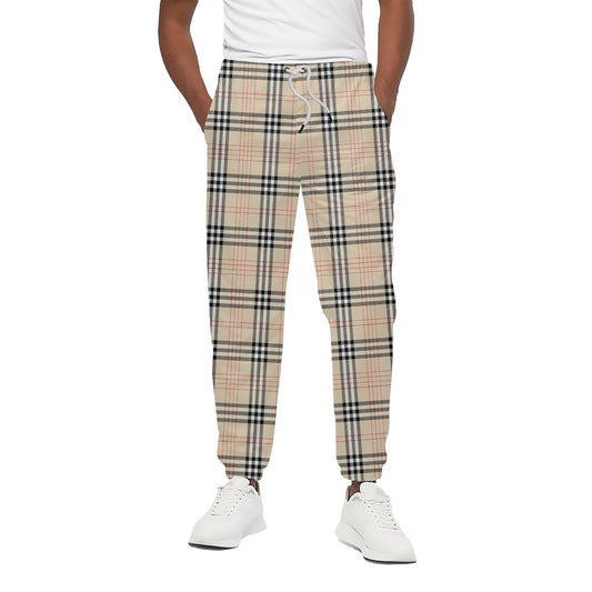 Beige Tartan Pattern Print Cotton Pants