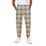 Beige Tartan Pattern Print Cotton Pants