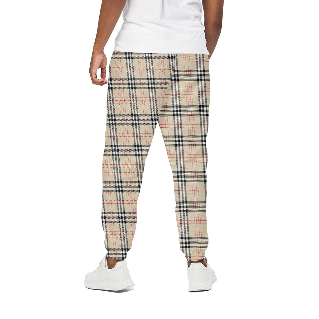 Beige Tartan Pattern Print Cotton Pants