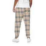 Beige Tartan Pattern Print Cotton Pants