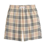 Beige Tartan Pattern Print Cotton Shorts