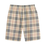 Beige Tartan Pattern Print Cotton Shorts